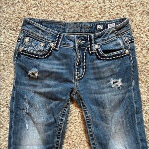 Miss Me Blue Irene Capri with Contrast Stitching